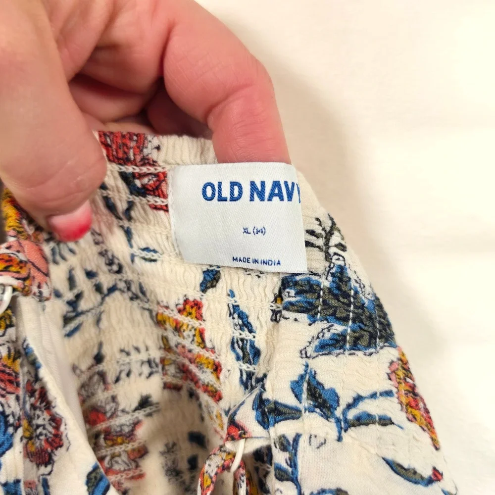 Old Navy Tiered Maxi‎ Dress Girls XL 14 Cream Floral Cottagecore Boho Coastal